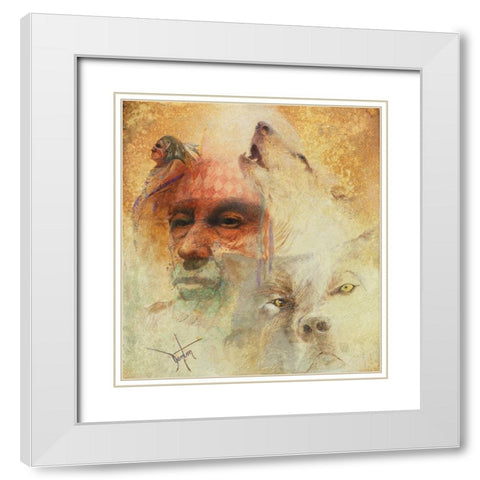 Call Of The White Wolf White Modern Wood Framed Art Print with Double Matting by Lund, Denton