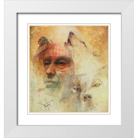 Call Of The White Wolf White Modern Wood Framed Art Print with Double Matting by Lund, Denton