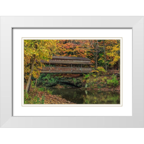 Mill Creek Covered Bridge 2 White Modern Wood Framed Art Print with Double Matting by Galloimages Online