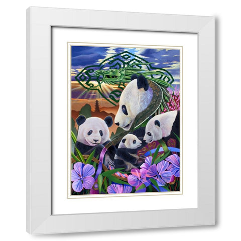 Panda Play White Modern Wood Framed Art Print with Double Matting by Stevenson, Graeme