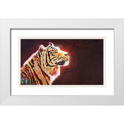Tiger night White Modern Wood Framed Art Print with Double Matting by Stevenson, Graeme