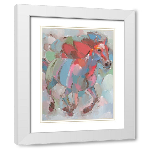 Pegasus White Modern Wood Framed Art Print with Double Matting by Khorasani, Hooshang