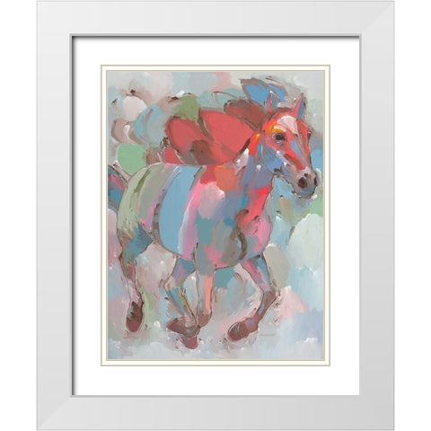 Pegasus White Modern Wood Framed Art Print with Double Matting by Khorasani, Hooshang