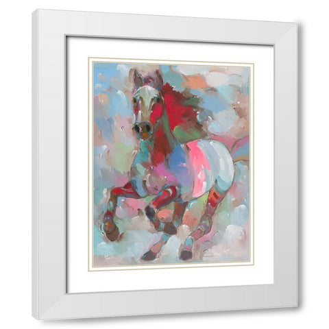 Fiery Stallion White Modern Wood Framed Art Print with Double Matting by Khorasani, Hooshang