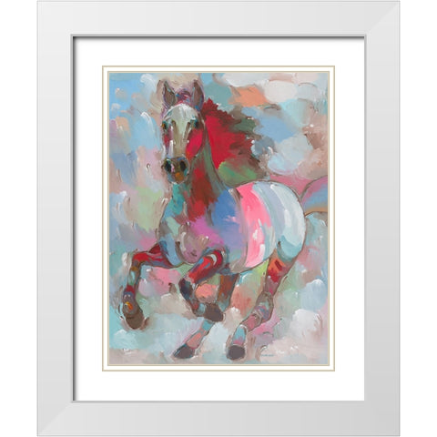 Fiery Stallion White Modern Wood Framed Art Print with Double Matting by Khorasani, Hooshang