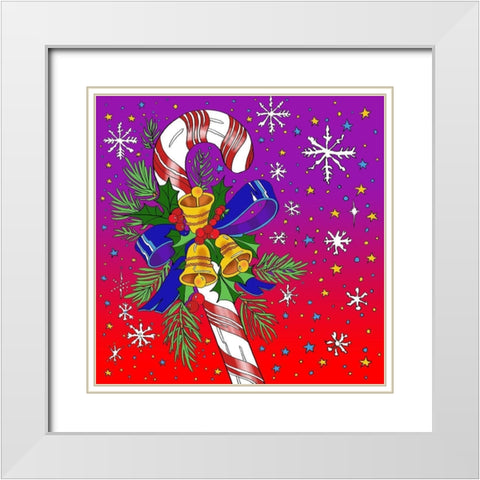 Candy Cane Bells White Modern Wood Framed Art Print with Double Matting by Green, Howie