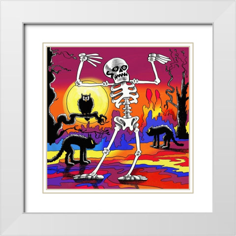 Skeleton Dance White Modern Wood Framed Art Print with Double Matting by Green, Howie