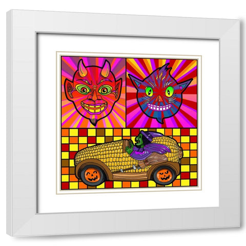 Devil Cat Witch Corn Cob Car White Modern Wood Framed Art Print with Double Matting by Green, Howie