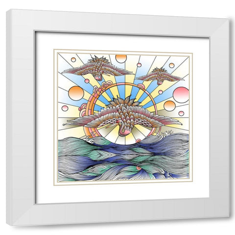 Flying Cranes White Modern Wood Framed Art Print with Double Matting by Green, Howie