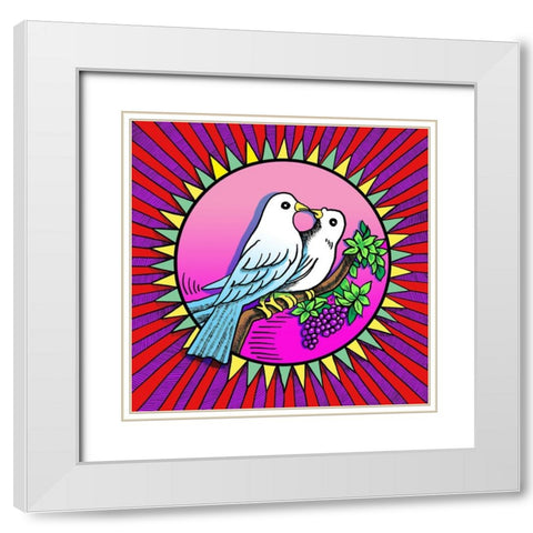 Love Birds White Modern Wood Framed Art Print with Double Matting by Green, Howie