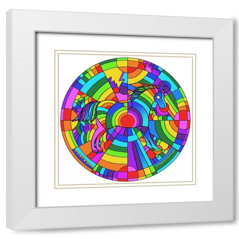 Pop Art Pony Circle White Modern Wood Framed Art Print with Double Matting by Green, Howie