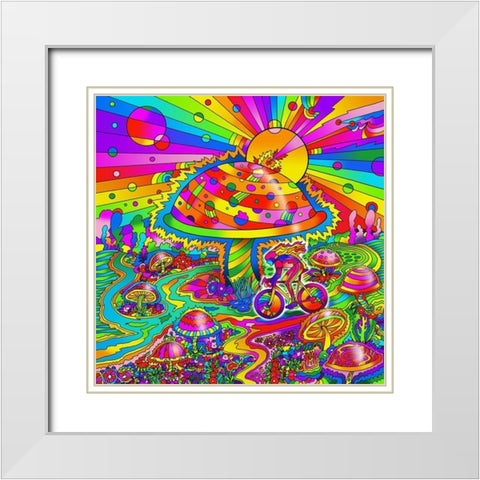 Mushroom Biker Landsdcape White Modern Wood Framed Art Print with Double Matting by Green, Howie