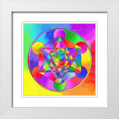 Sacred Geo Metarons Cube White Modern Wood Framed Art Print with Double Matting by Green, Howie