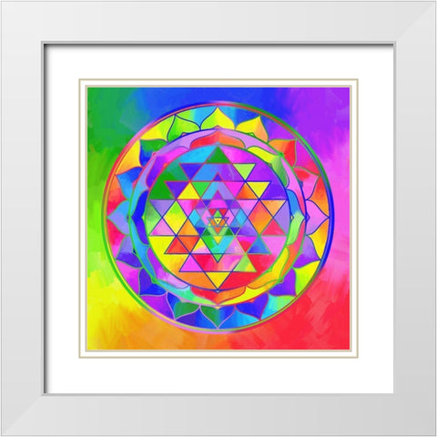 Sacred Geo Sri Yantra White Modern Wood Framed Art Print with Double Matting by Green, Howie