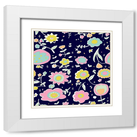 Delicate Floral White Modern Wood Framed Art Print with Double Matting by HUE and MI and Sangita