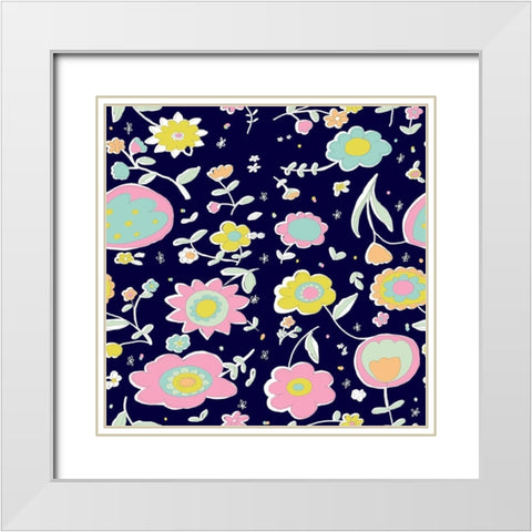 Delicate Floral White Modern Wood Framed Art Print with Double Matting by HUE and MI and Sangita
