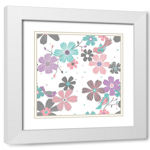 Flying Birds White Modern Wood Framed Art Print with Double Matting by HUE and MI and Sangita
