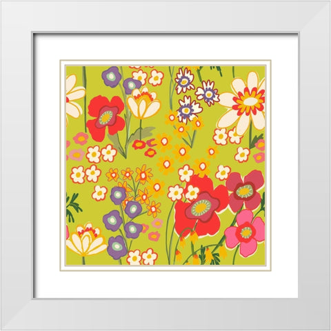 Forest Flowers White Modern Wood Framed Art Print with Double Matting by HUE and MI and Sangita