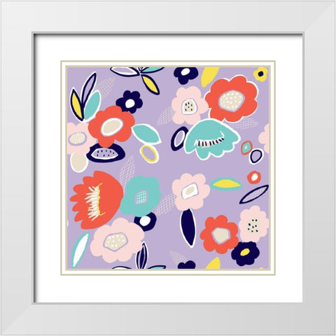 Geo Flowers White Modern Wood Framed Art Print with Double Matting by HUE and MI and Sangita