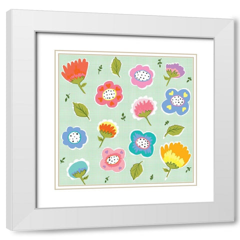 Scattered Flowers White Modern Wood Framed Art Print with Double Matting by HUE and MI and Sangita