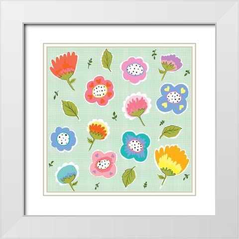 Scattered Flowers White Modern Wood Framed Art Print with Double Matting by HUE and MI and Sangita