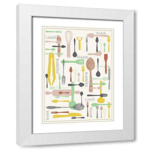 Knifes And Forks White Modern Wood Framed Art Print with Double Matting by HUE and MI and Sangita