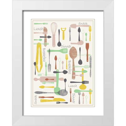 Knifes And Forks White Modern Wood Framed Art Print with Double Matting by HUE and MI and Sangita