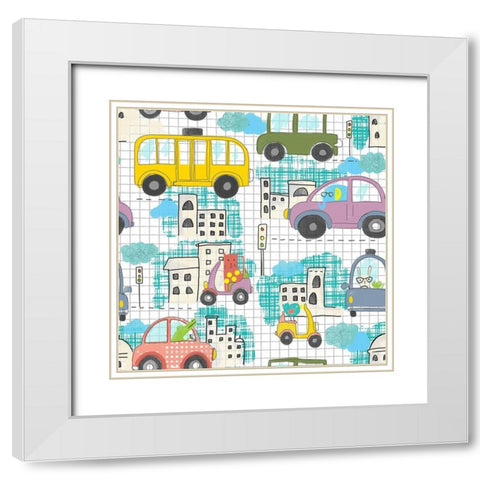 Lets Take A Drive White Modern Wood Framed Art Print with Double Matting by HUE and MI and Sangita