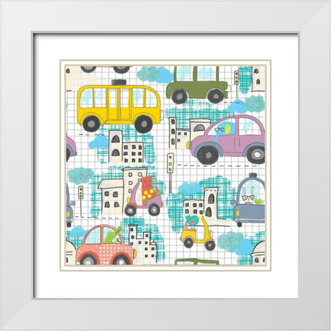 Lets Take A Drive White Modern Wood Framed Art Print with Double Matting by HUE and MI and Sangita