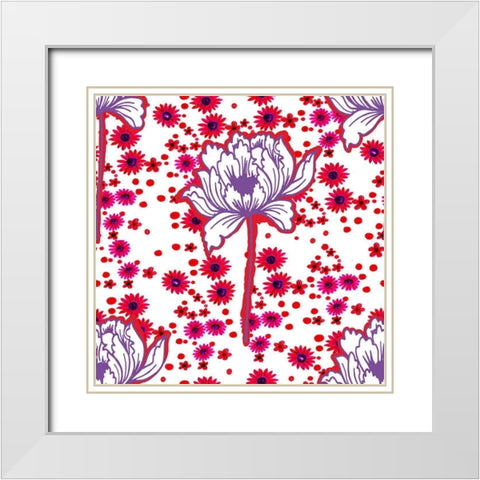 20-66 Flower Drops White Modern Wood Framed Art Print with Double Matting by HUE and MI and Sangita