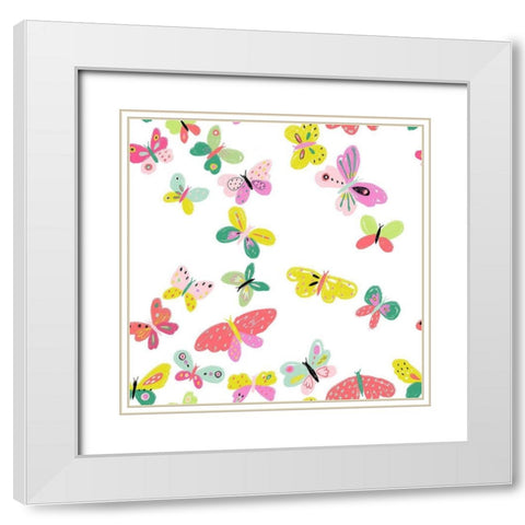 Spring Flutter Tile White Modern Wood Framed Art Print with Double Matting by HUE and MI and Sangita