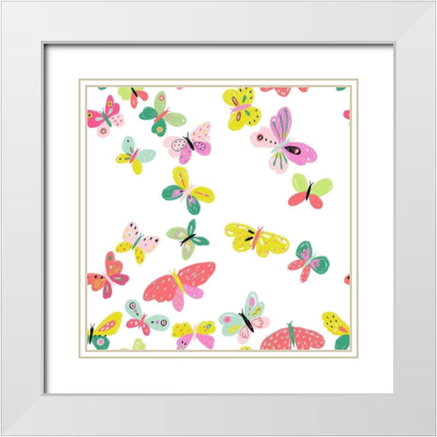 Spring Flutter Tile White Modern Wood Framed Art Print with Double Matting by HUE and MI and Sangita