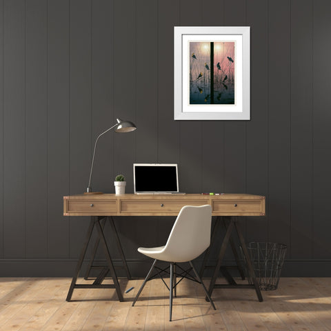 Red Winged And Yellow Headed Blackbirds White Modern Wood Framed Art Print with Double Matting by Tift, Jeff