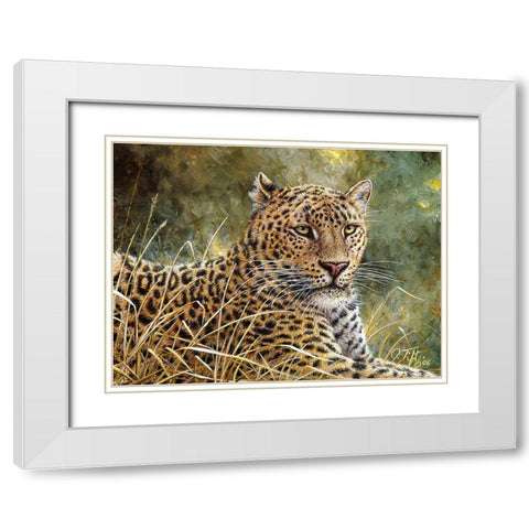 Leopard Portrait White Modern Wood Framed Art Print with Double Matting by Tift, Jeff