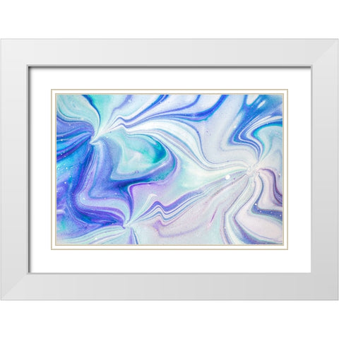 Fluid Acrylic Blue Turquoise White Modern Wood Framed Art Print with Double Matting by Jenny Rainbow Fine Art