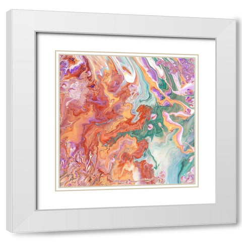 Fluid Acrylic Persian Spring White Modern Wood Framed Art Print with Double Matting by Jenny Rainbow Fine Art