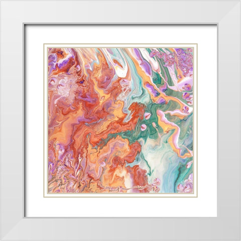 Fluid Acrylic Persian Spring White Modern Wood Framed Art Print with Double Matting by Jenny Rainbow Fine Art