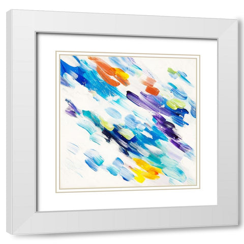 Acrylic Painting Colorful Rain White Modern Wood Framed Art Print with Double Matting by Jenny Rainbow Fine Art