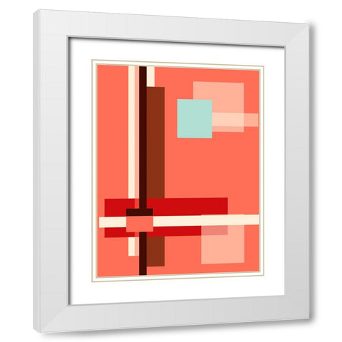 Digital Art Geometric Abstract Living Coral White Modern Wood Framed Art Print with Double Matting by Jenny Rainbow Fine Art