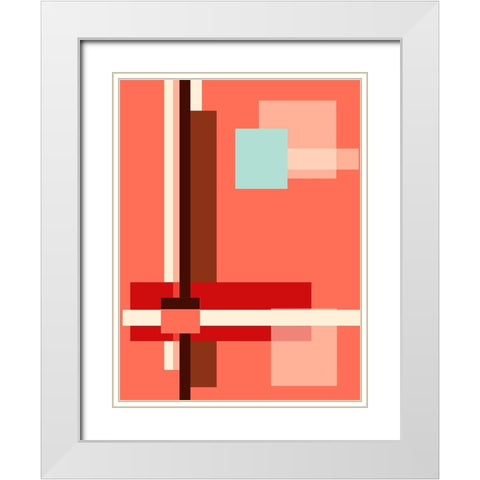 Digital Art Geometric Abstract Living Coral White Modern Wood Framed Art Print with Double Matting by Jenny Rainbow Fine Art