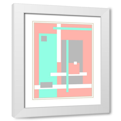 Digital Art Pastel Geometric Abstract White Modern Wood Framed Art Print with Double Matting by Jenny Rainbow Fine Art