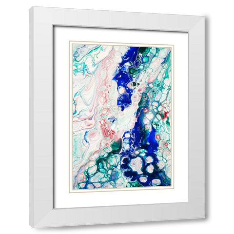 Fluid Acrylic Emerald-Sapphire And Ruby 1 White Modern Wood Framed Art Print with Double Matting by Jenny Rainbow Fine Art