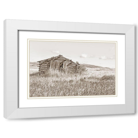 Old Log Cabin Sepia White Modern Wood Framed Art Print with Double Matting by Schell, Jennie Marie