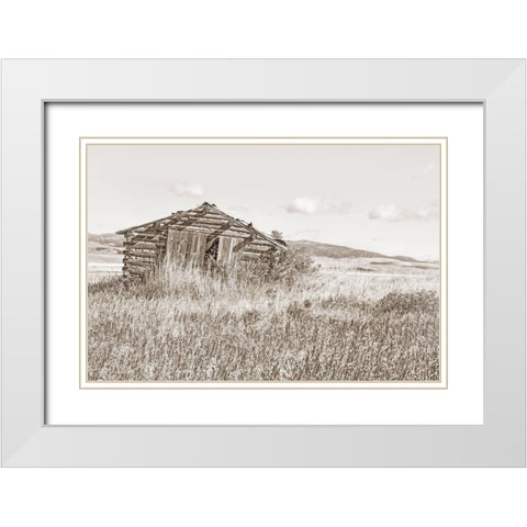 Old Log Cabin Sepia White Modern Wood Framed Art Print with Double Matting by Schell, Jennie Marie