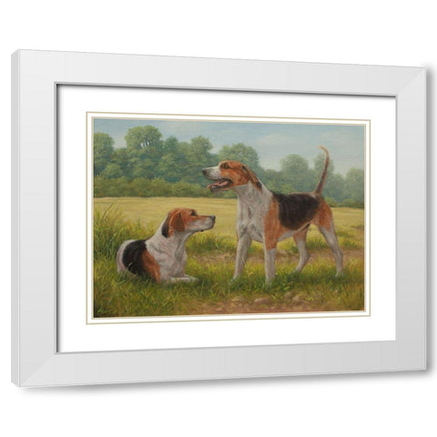 C962 Foxhound pair(L) White Modern Wood Framed Art Print with Double Matting by Silver, John