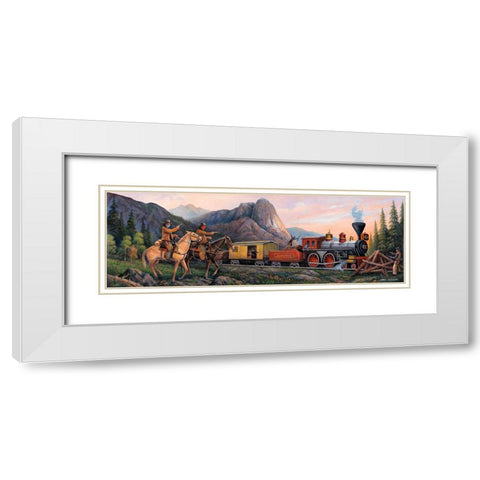 Train Robbery Panoramic White Modern Wood Framed Art Print with Double Matting by Zaccheo, John