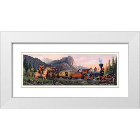 Train Robbery Panoramic White Modern Wood Framed Art Print with Double Matting by Zaccheo, John