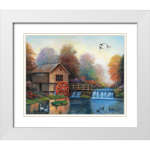 Autumn at the Old Mill White Modern Wood Framed Art Print with Double Matting by Zaccheo, John