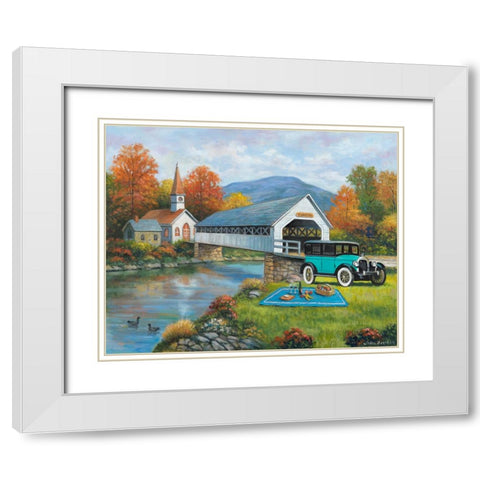 Picnic By The Bridge White Modern Wood Framed Art Print with Double Matting by Zaccheo, John