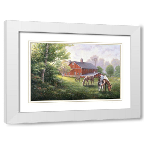Country Road W/ Horses/Barn White Modern Wood Framed Art Print with Double Matting by Zaccheo, John